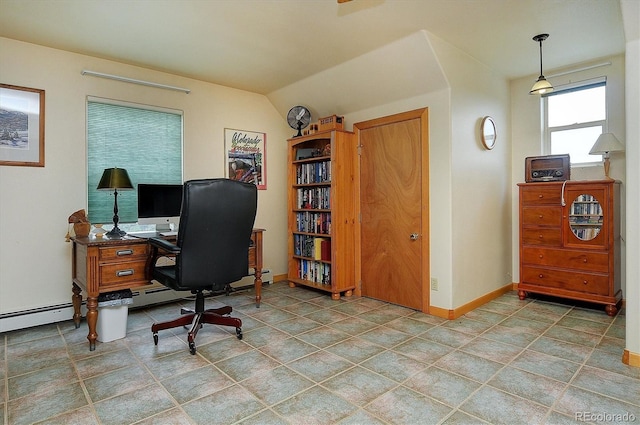 office featuring vaulted ceiling