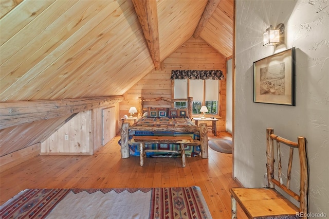 987 Boreas Cir, Jefferson, CO 80456 - bedroom featuring hardwood / wood-style floors, wooden walls, and wood ceiling