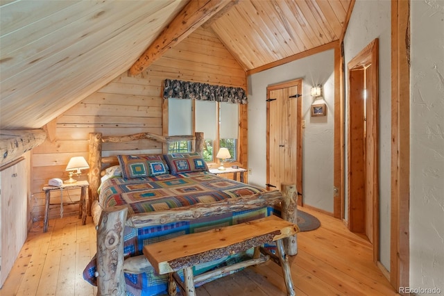 987 Boreas Cir, Jefferson, CO 80456 - bedroom with hardwood / wood-style floors, wooden walls, and wooden ceiling