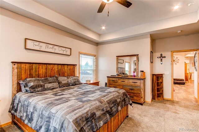 42919 Vista Rdg, Parker, CO 80138 - bedroom featuring light carpet, ceiling fan, and recessed lighting