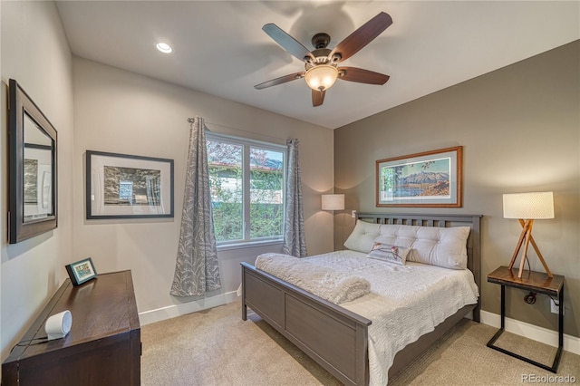 322 W Park Ave, Salida, CO 81201 - bedroom with light carpet, baseboards, a ceiling fan, and recessed lighting