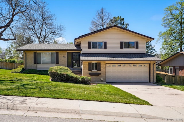 7590 E Easter Pl, Centennial, CO 80112 - tri-level home with an attached garage, brick siding, concrete driveway, and a shingled roof