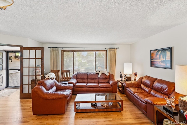 7590 E Easter Pl, Centennial, CO 80112 - living room featuring a textured ceiling, light wood-style flooring, and french doors