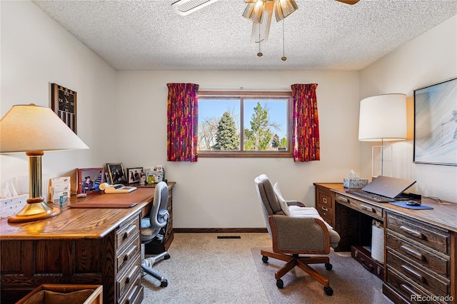 7590 E Easter Pl, Centennial, CO 80112 - carpeted home office featuring ceiling fan, a textured ceiling, and baseboards