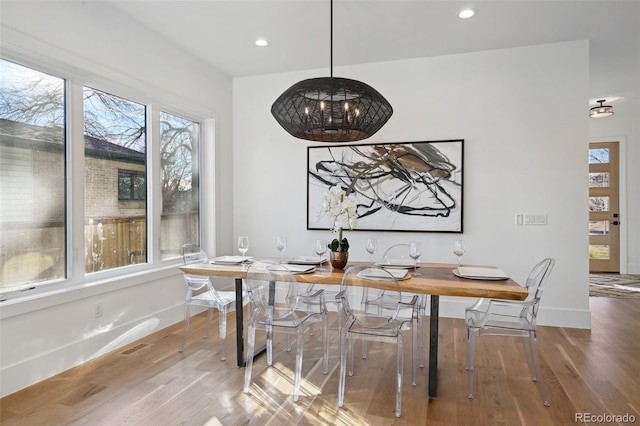 dining room featuring plenty of natural light and wood-type flooring