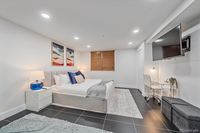 bedroom featuring dark tile patterned floors