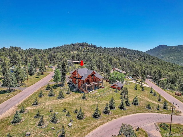 birds eye view of property with a mountain view