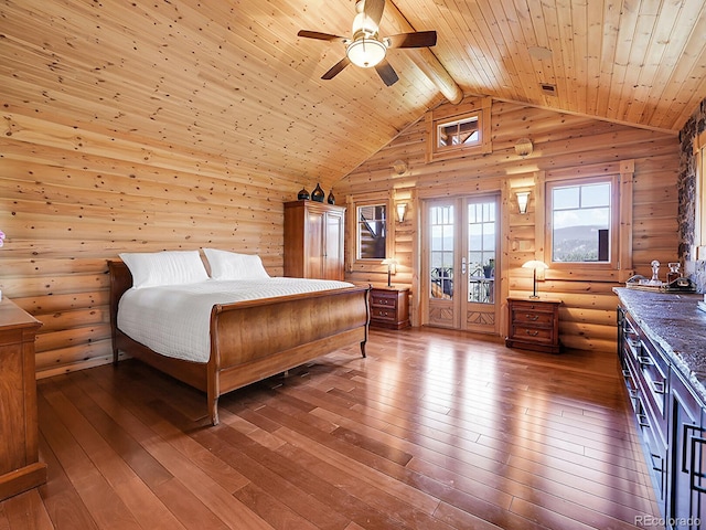 bedroom featuring dark wood-type flooring and wood ceiling