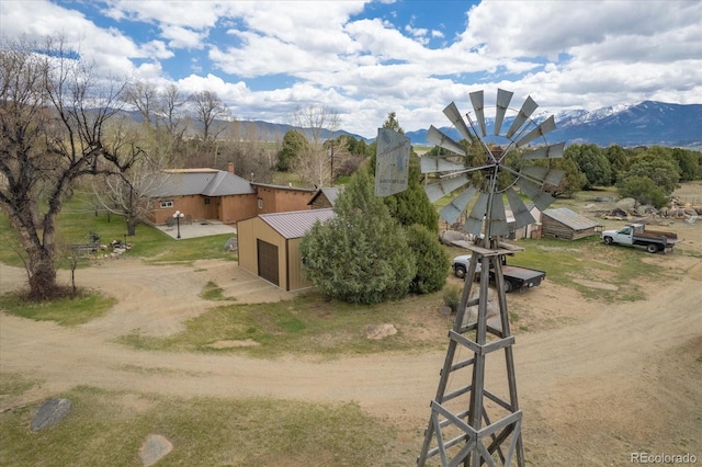 aerial view with a mountain view