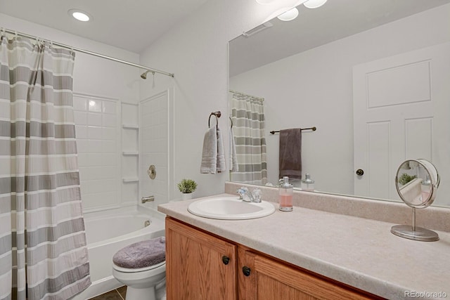 20826 Robins Dr, Denver, CO 80249 - full bath with vanity, toilet, and shower / tub combo with curtain