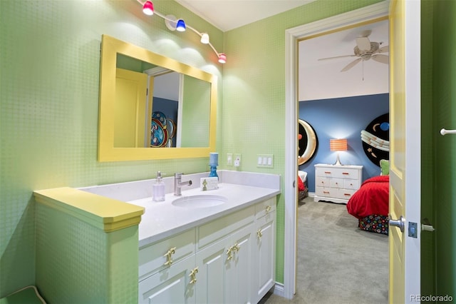 bathroom with vanity and ceiling fan