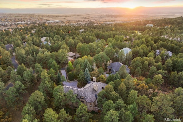 view of aerial view at dusk