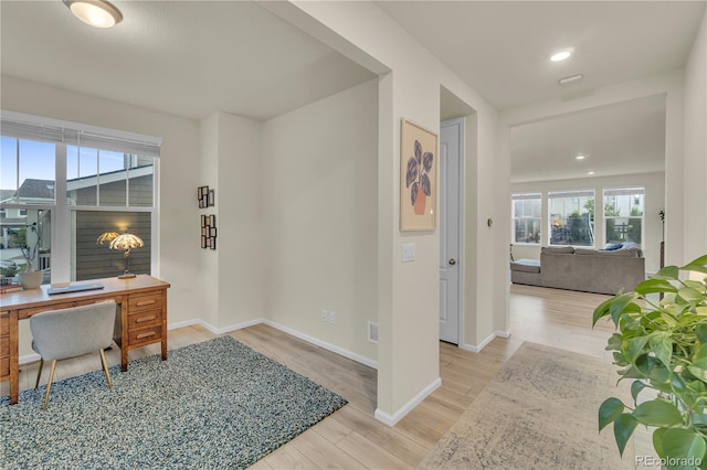 4884 St Vrain Rd, Firestone, CO 80504 - office area featuring plenty of natural light, light wood-style floors, baseboards, and recessed lighting