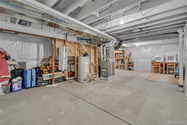 4884 St Vrain Rd, Firestone, CO 80504 - unfinished basement featuring water heater and heating unit