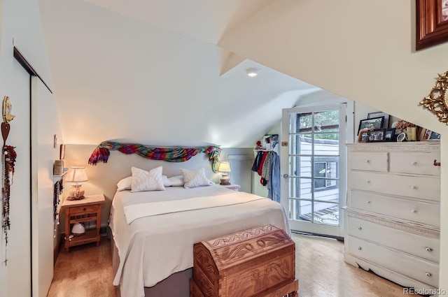 1580 Redwood Ave, Boulder, CO 80304 - bedroom featuring access to outside, vaulted ceiling, and light wood-style floors