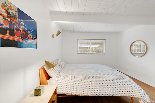 1338 S Fairfax St, Denver, CO 80222 - bedroom with wood finished floors and a wood ceiling with exposed beams