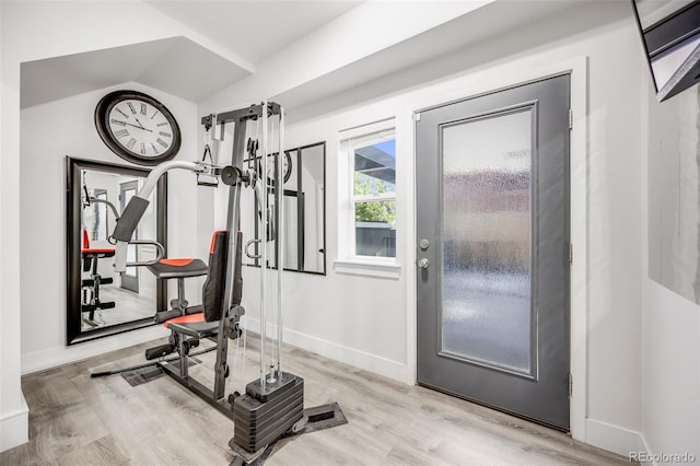 2922 W 26th Ave Unit 1, Denver, CO 80211 - workout area with wood finished floors and vaulted ceiling