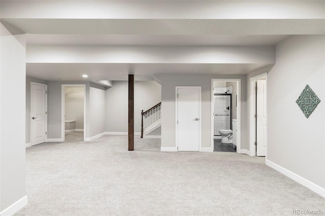 basement with light carpet