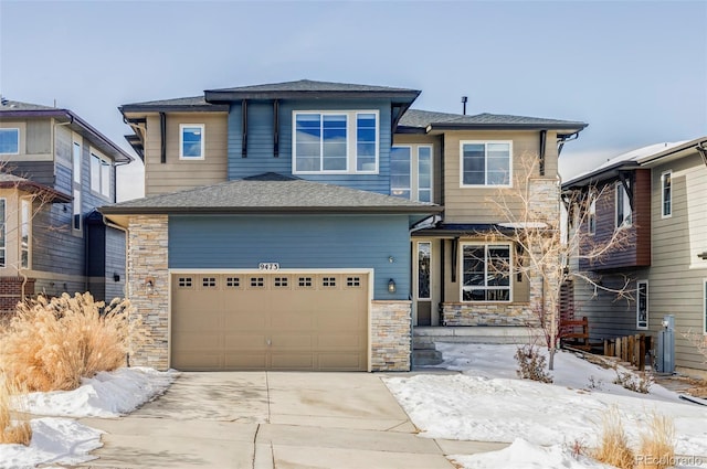 prairie-style house with a garage