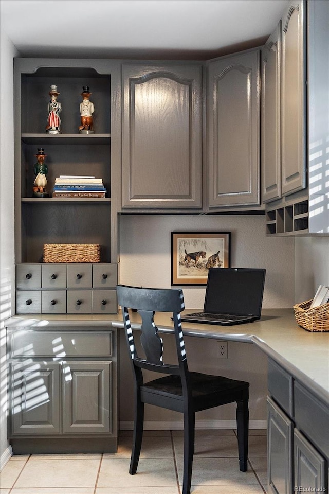 tiled home office with built in desk