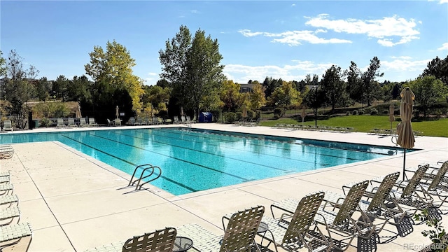 view of swimming pool featuring a patio