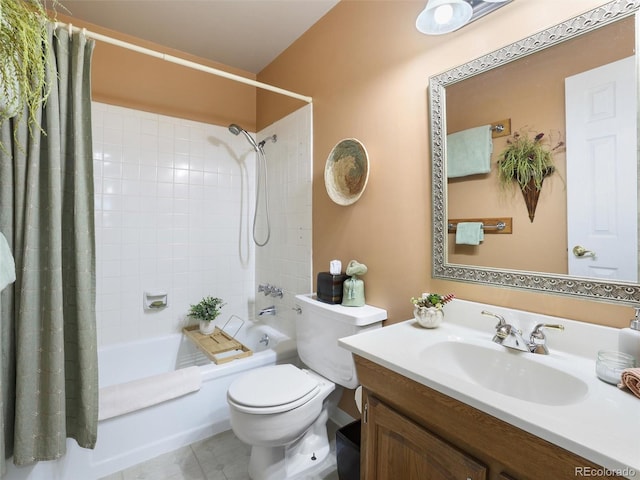 bathroom with vanity, toilet, and shower / tub combo