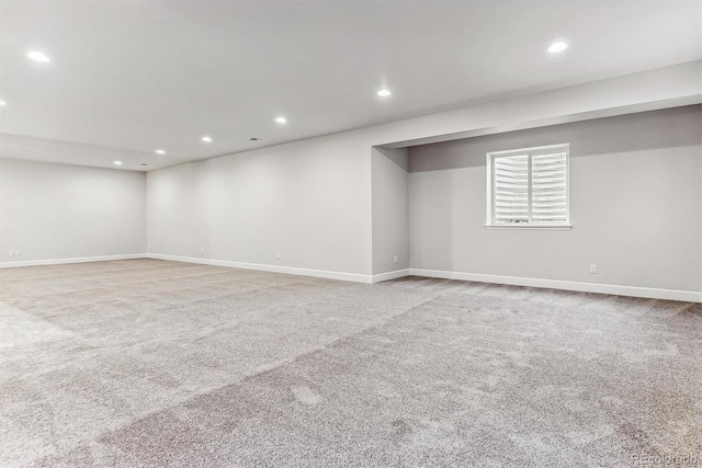 basement with light carpet