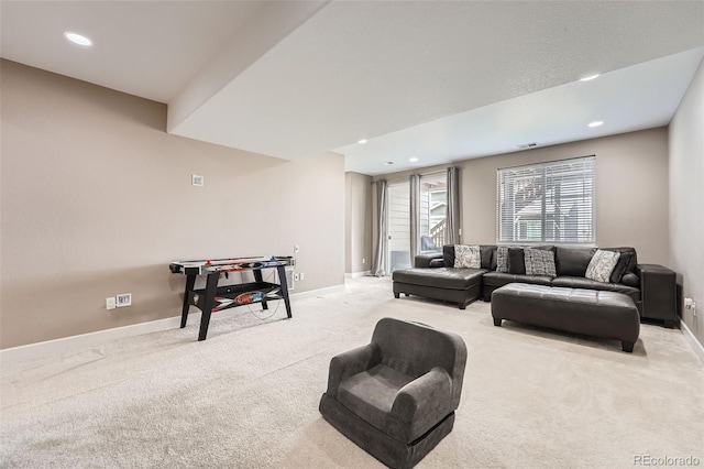 26731 E Hinsdale Pl, Aurora, CO 80016 - living area with recessed lighting, baseboards, and light carpet