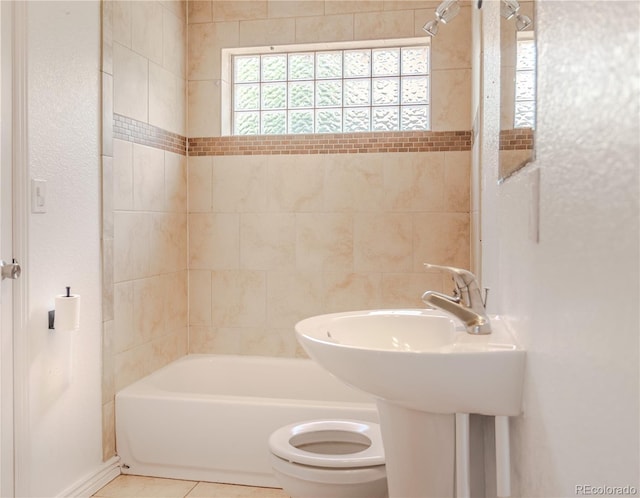 4368 Benton St, Denver, CO 80212 - bathroom with tile patterned floors and washtub / shower combination