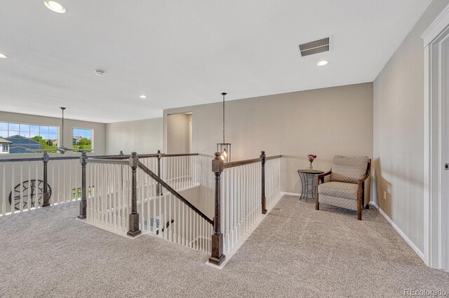6738 Esmeralda Dr, Castle Rock, CO 80108 - hallway with carpet flooring, recessed lighting, an upstairs landing, and baseboards