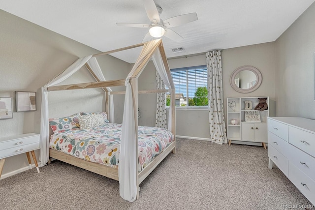 6738 Esmeralda Dr, Castle Rock, CO 80108 - bedroom featuring carpet flooring, baseboards, ceiling fan, and vaulted ceiling