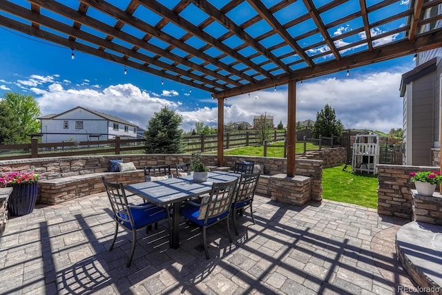 6738 Esmeralda Dr, Castle Rock, CO 80108 - fenced backyard featuring outdoor dining area, a patio area, and a pergola