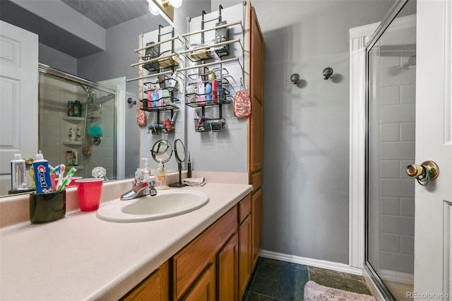 5720 County Road 64 # A102, Bailey, CO 80421 - full bath with a shower stall, vanity, and tile patterned floors