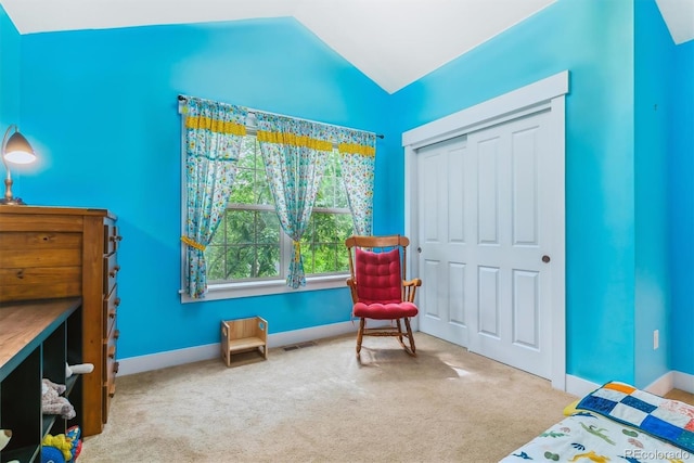 1160 S Sherman St, Denver, CO 80210 - bedroom with vaulted ceiling, carpet, baseboards, and a closet