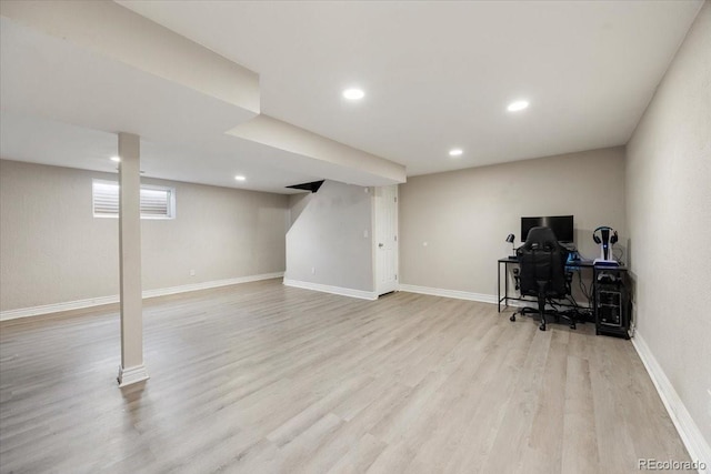 2121 Carmel Dr, Colorado Springs, CO 80910 - home office with light wood finished floors, baseboards, and recessed lighting