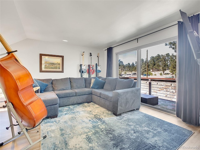 living area with lofted ceiling and wood finished floors