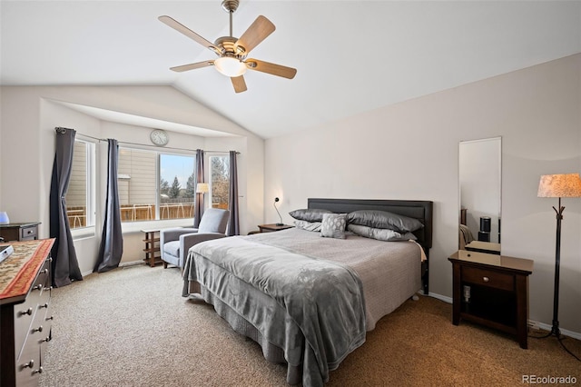 6615 Annanhill Pl, Colorado Springs, CO 80922 - bedroom with vaulted ceiling, carpet floors, and ceiling fan