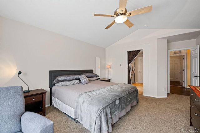 6615 Annanhill Pl, Colorado Springs, CO 80922 - bedroom with lofted ceiling, light colored carpet, and ceiling fan