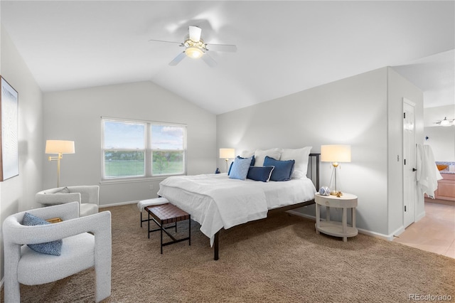 9453 Lark Sparrow Dr, Highlands Ranch, CO 80126 - bedroom with vaulted ceiling, light colored carpet, a ceiling fan, and baseboards