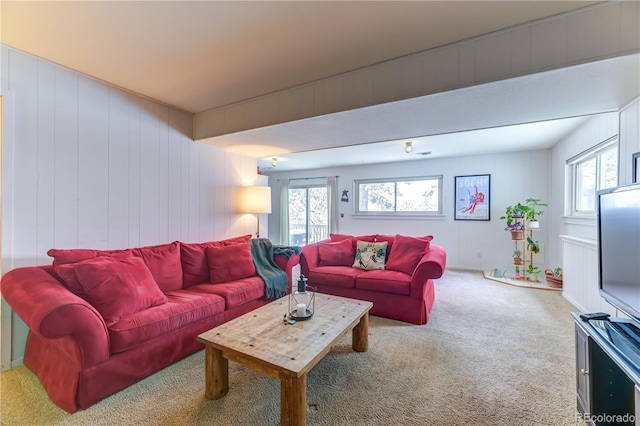 living area featuring carpet floors