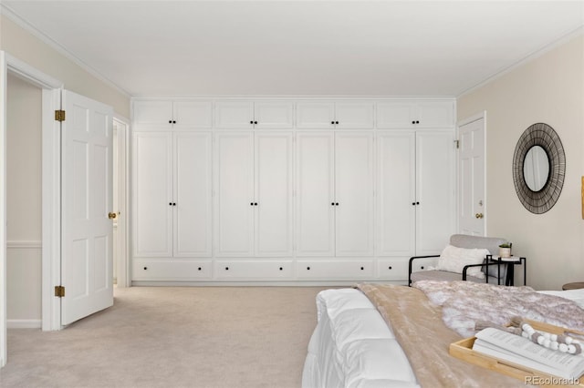 bedroom with light carpet