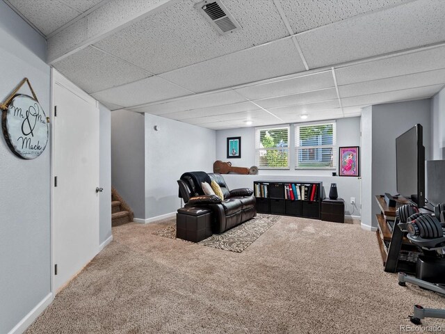11877 W Bowles Cir, Littleton, CO 80127 - living room with a drop ceiling, carpet floors, and stairway