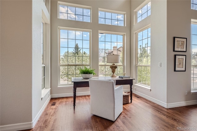 dining area featuring plenty of natural light and hardwood / wood-style flooring