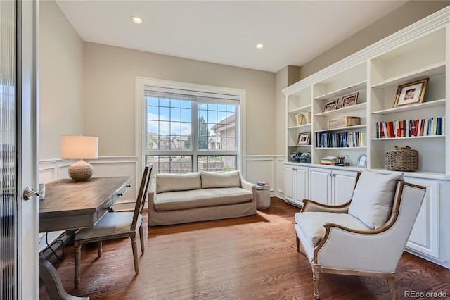 interior space featuring light hardwood / wood-style flooring and built in shelves