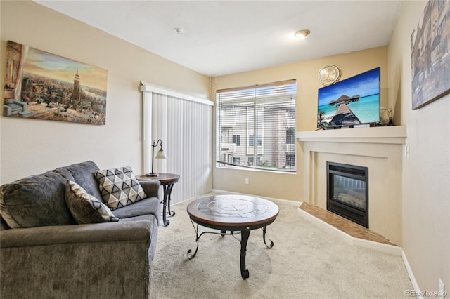 4545 Wheaton Dr Unit B210, Fort Collins, CO 80525 - carpeted living area featuring baseboards and a glass covered fireplace