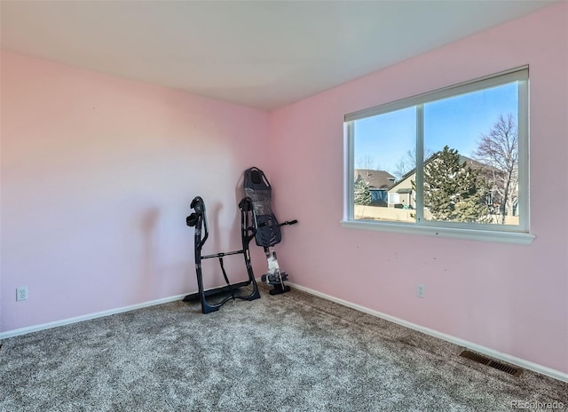 workout area with carpet floors