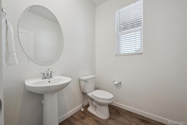 bathroom featuring hardwood / wood-style floors, toilet, and sink