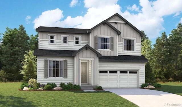 view of front facade featuring a garage and a front yard