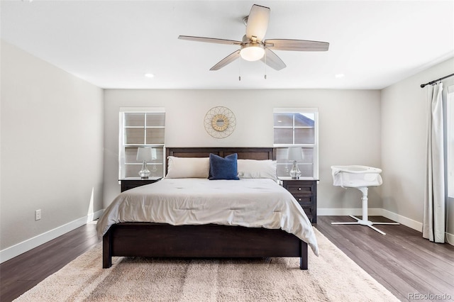 1632 Saddlesmith Pl, Castle Pines, CO 80108 - bedroom featuring baseboards, wood finished floors, recessed lighting, and ceiling fan