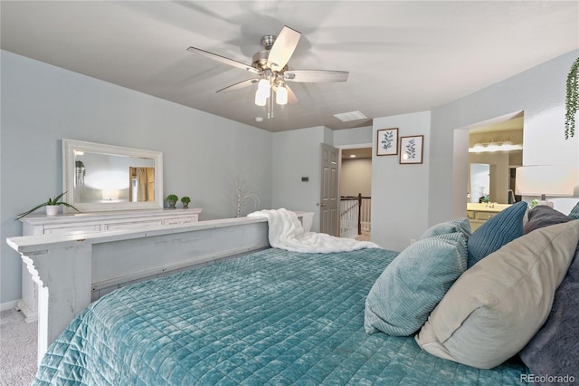 bedroom with carpet flooring and ceiling fan